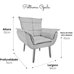 Cadeira Poltrona Opala Decorativa Para Sala Quarto Escritório Suede Pé Natural:Preto - 5