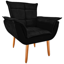 Cadeira Poltrona Opala Decorativa Para Sala Quarto Escritório Suede Pé Natural:Preto - 1