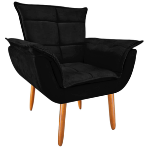 Cadeira Poltrona Opala Decorativa Para Sala Quarto Escritório Suede Pé Natural:Preto