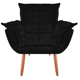 Cadeira Poltrona Opala Decorativa Para Sala Quarto Escritório Suede Pé Natural:Preto - 2