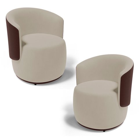 Kit 02 Poltronas Decorativas Aisha Orgânica Composê Sintético Marrom com Suede Bege - Desk Design