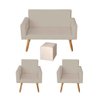 Kit Sofá 2 Lugares e 2 Poltrona para Sala Lina e 1 Puff Quadrado Suede Bege - Móveis Mafer - 1