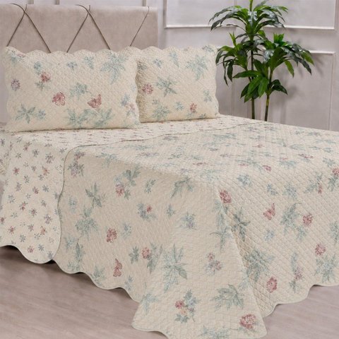 Kit Cobre Leito Casal Dupla Face Ultra Lisse 210x230cm 100% Poliéster Bene Casa Creme