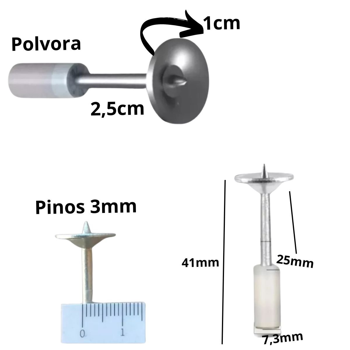 Kit Pistola de Pino Fixação Prego Ação Direta Finca Pino Gesseiro Drywall - 3