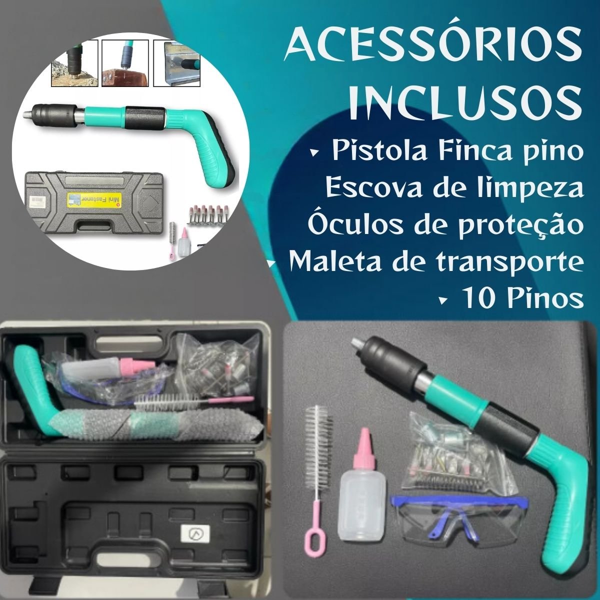 Kit Pistola de Pino Fixação Prego Ação Direta Finca Pino Gesseiro Drywall - 4