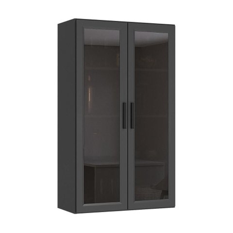 Cristaleira Armário Aéreo com 2 Portas de Vidro 70cm Milano Multimóveis MP2332 Grafite/Fumê