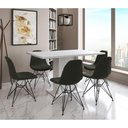 Ver imagem 1 de Mesa Jantar Londres Retangular Branca 137x90 6 Cadeiras Estofadas Verde Ferro Preto