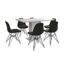Ver imagem 6 de Mesa Jantar Londres Retangular Branca 137x90 6 Cadeiras Estofadas Verde Ferro Preto