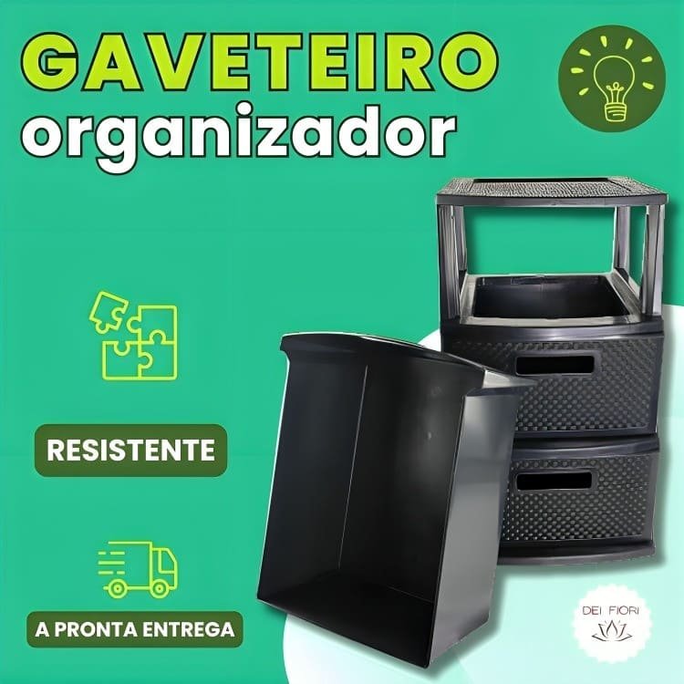 Gaveteiro de Chão Preto 3 Gavetas Organizador Multiuso Casa Escritorio Espaçoso Resistente Duravel C - 7