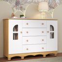 Ver imagem 1 de Cômoda Infantil 125cm 2 Portas com Vidro e 4 Gavetas Aurora Multimóveis Mp4500 Madeirado/branco