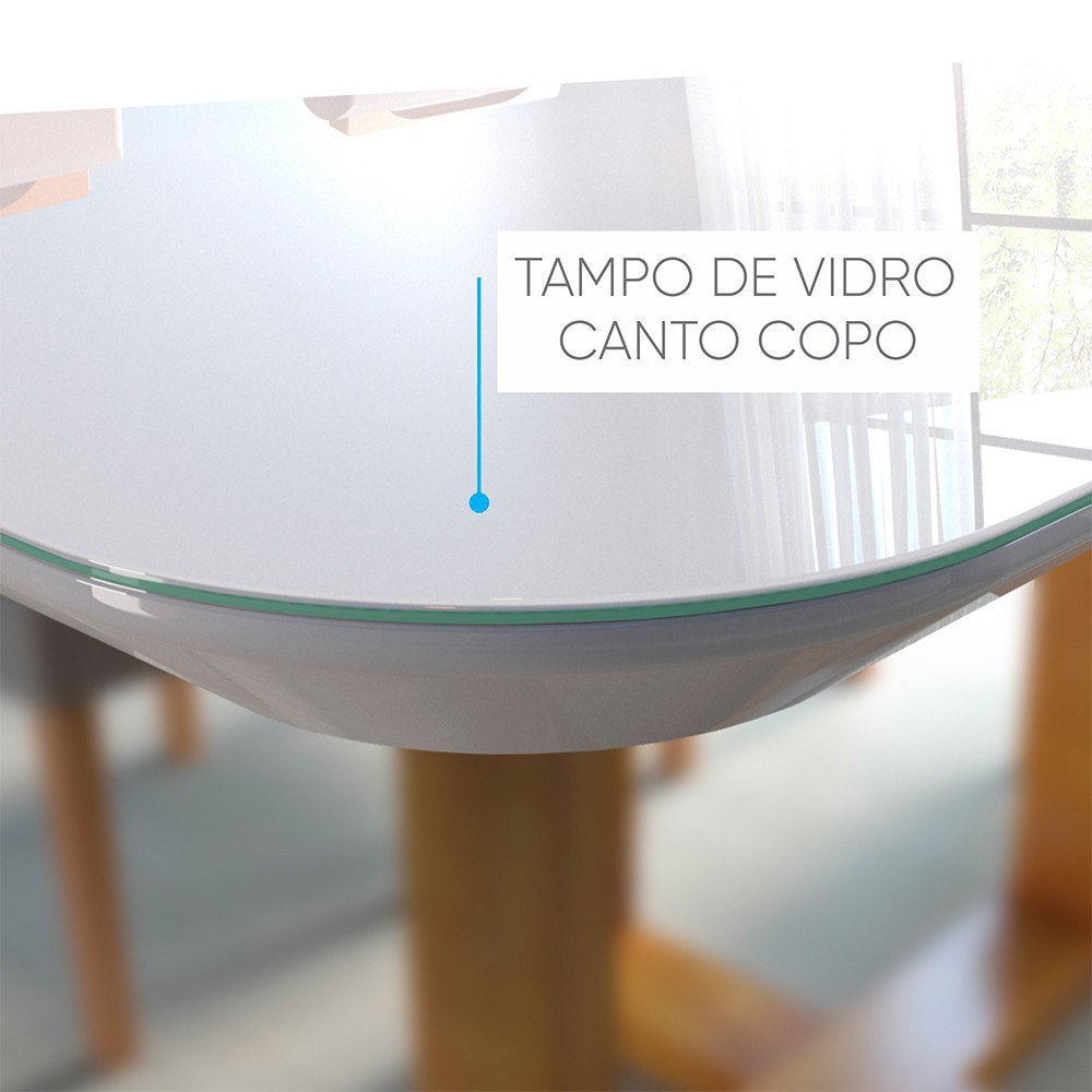 Mesa de Jantar Redonda em Madeira Maciça Natalle Com Tampo de Vidro 120cm Móveis Mix - 3