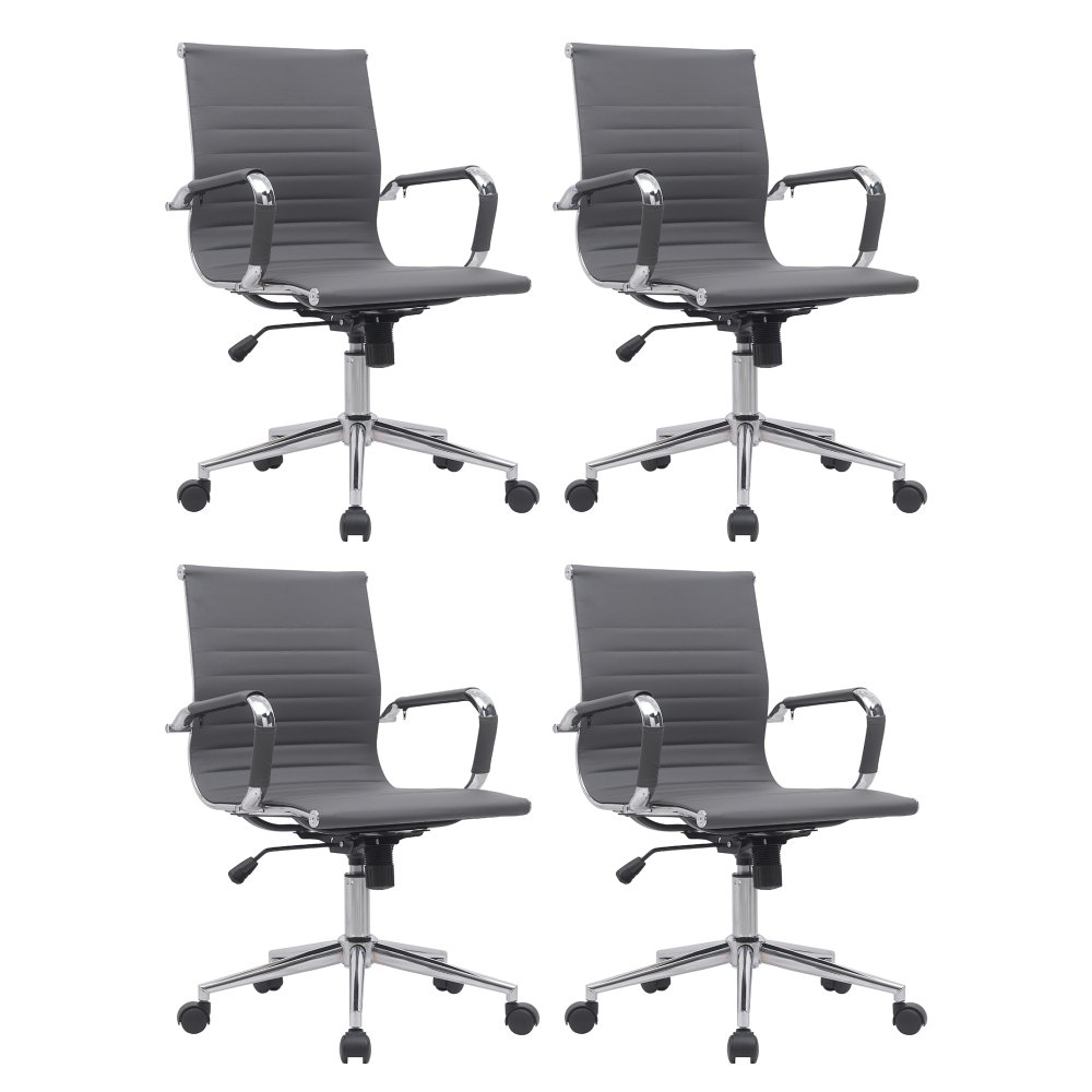 Cadeira Escritório Diretor Eames em Couro - Cinza:4 Cadeiras