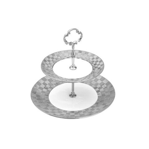 Prato Duplo Porcelana P/Doces Vera Silver 19/27x23Cm