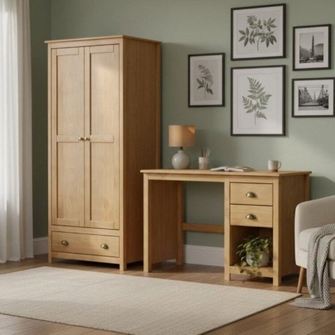 Conjunto 2 Peças Escrivaninha C 2 Gavetas e Armário 2 Portas 100% Madeira Maciça - LinhaTopázio Freijó