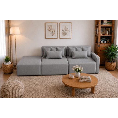 Sofá Palazzo Living Linho Cinza Premium Chaise Integrado 1,95m Compact Mini - Braço Direito ou Esque