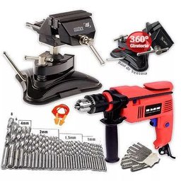 Furadeira 500W Forte 1/2 Mandril com Morsa Sucção Bancada 360° + 35 Brocas Aço + Bônus Premium - 1
