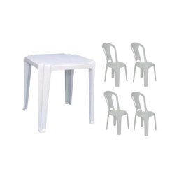Mesa de Plástico Quadrada Tambaú Plast Empilhável com 4 Cadeiras - 1
