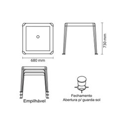 Mesa de Plástico Quadrada Tambaú Plast Empilhável com 4 Cadeiras - 3