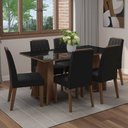 Ver imagem 1 de Conjunto Sala de Jantar Tampo de Vidro 6 Cadeiras Rustic/preto/oxford Sintra Madesa