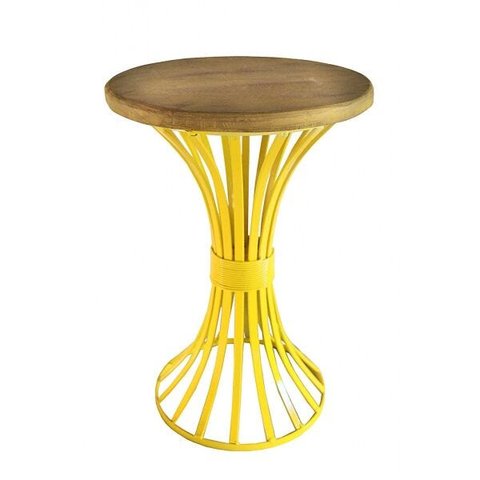 Mesinha de Canto Redonda Decorativa Artesanal de Ferro para Varanda Area Externa - Amarelo