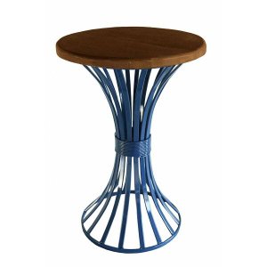 Mesinha de Canto Redonda Decorativa Artesanal de Ferro para Varanda Area Externa - Azul Royal