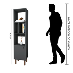 Estante Multiuso Livreiro 35cm 01 Porta Mlt2039-Pr Estilare Preto - 4