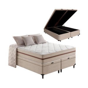 Cama Box Baú + Colchão Queen Classic Molas Pocket 158x198x64cm