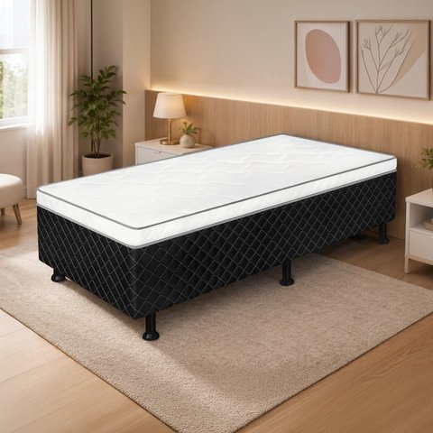 Cama Box Solteiro Conjugada Amira 88x188 Preto