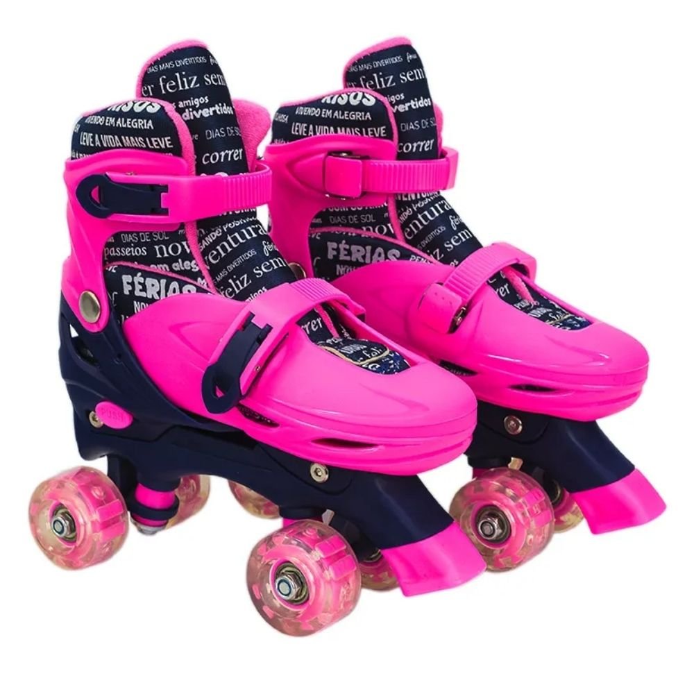 Patins Quad Infantil Adulto com Led Brilho Ajuste de Tamanho - 1