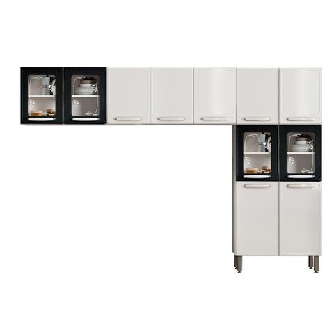 Kit de Cozinha Completa 3 Peças Evidence (2 Armários + 1 Paneleiro) CPT56 Branco/Preto -