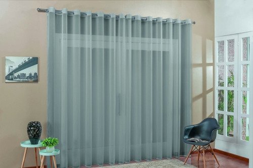 cortina para sala quarto voal liso cinza 3,00x2,20