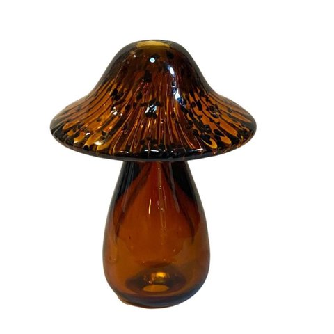 Escultura em Vidro Cogumelo Decorativo Marrom Ambar 12,5cm