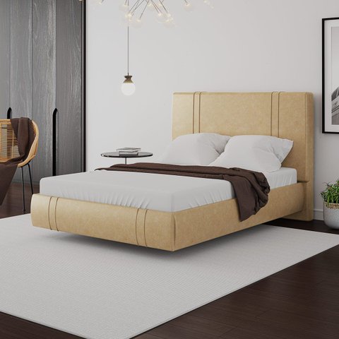 Cama Moderna Aspen Casal Box com Cabeceira Estofada Base Flutuante Pu Bege G99 - Gran Belo