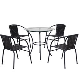 Conjunto de Mesa com tampo 4 Cadeiras Happy Hour Varanda Área Sacada Edícula Empilhável Preta - 1