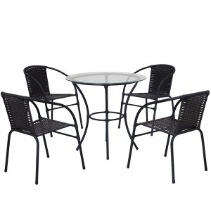Conjunto de Mesa com tampo 4 Cadeiras Happy Hour Varanda Área Sacada Edícula Empilhável Preta