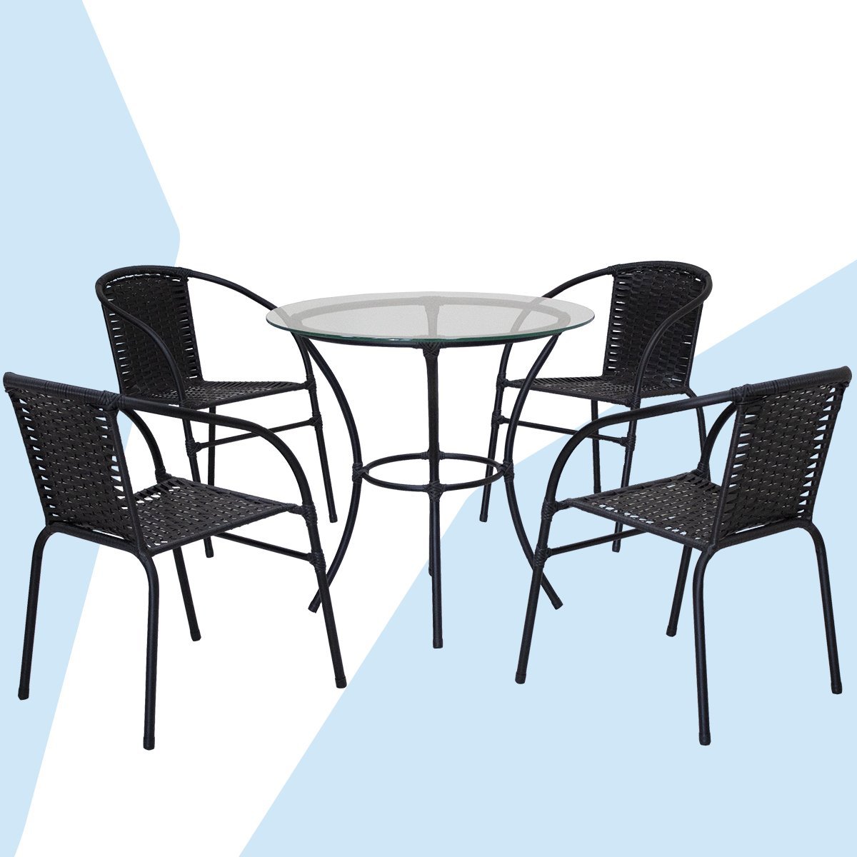 Conjunto de Mesa com tampo 4 Cadeiras Happy Hour Varanda Área Sacada Edícula Empilhável Preta - 4