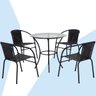 Conjunto de Mesa com tampo 4 Cadeiras Happy Hour Varanda Área Sacada Edícula Empilhável Preta - 4