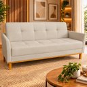 Ver imagem 1 de Sofá Cama Casal 3 Lugares Retro Luna Suede Bege Ilumini Decor