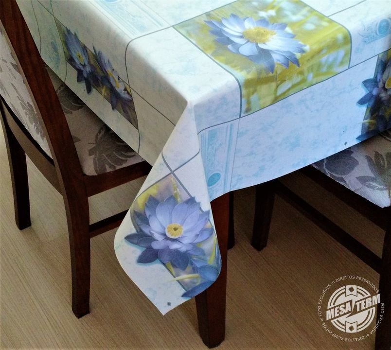 Toalha de Mesa Térmica Impermeável Flor Azul 1,40 x 1,50M - 3