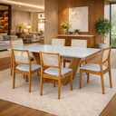 Ver imagem 1 de Conjunto Mesa Safira 160cm + 6 Cadeiras Granada – Design Moderno em Madeira Maciça com Vidro Off Whi
