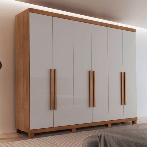 Guarda Roupa Casal Maya Mdf 6 Portas 6 Gavetas Pés Moderna Imbuia/off White com Pés