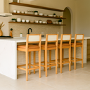 Ver imagem 6 de Kit 4 Banqueta Alta de Madeira com Assento Estofado Corino e Encosto em Palhinha Bruna: Mel e Sintet