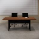 Ver imagem 6 de Mesa de Reunião 6 Lugares com 1 Caixa de Tomadas Pé Painel 200x90cm Yescasa Preto/Nogal Sevilha