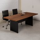 Ver imagem 1 de Mesa de Reunião 6 Lugares com 1 Caixa de Tomadas Pé Painel 200x90cm Yescasa Preto/Nogal Sevilha