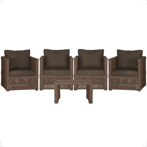 Mesa Centro e 4 Poltronas Madri Corda Náutica Estofado 9 Trama Original