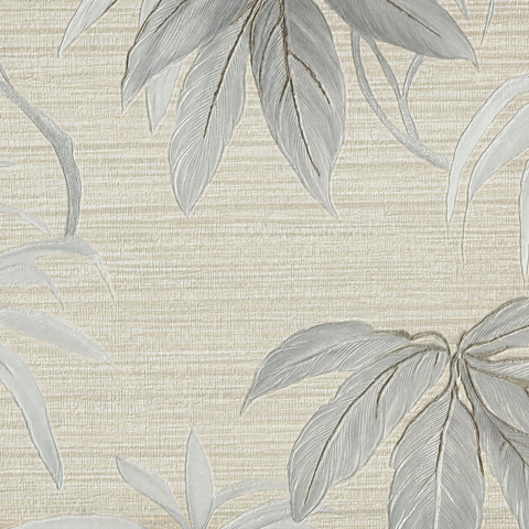 Papel de Parede Vinílico Folhas Cinza Claro e Bege - Coleção Poet Chart 5