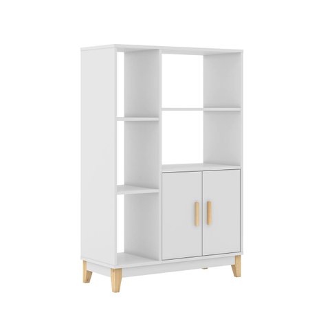 Estante para Sala 81 X 123 X 35 Cm 2 Portas 5 Nichos Pés Madeira Mdp Branco - Clicklar