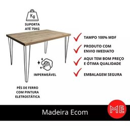 Mesa de Jantar Rustica 120x90 Cm Pés de Ferro Hairpin Legs Antiqua - 4
