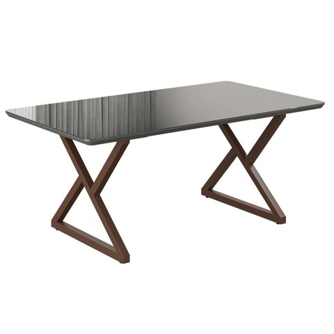 Mesa para Sala de Jantar Retangular 160x90cm MDF com Vidro Império Cinza/Marrom/Grafite