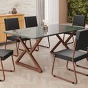Ver imagem 2 de Mesa para Sala de Jantar Retangular 160x90cm MDF com Vidro Império Cinza/Marrom/Grafite